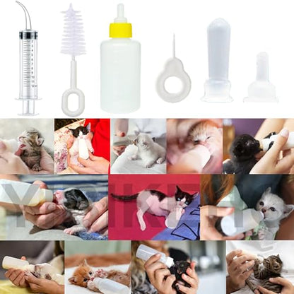 60ml Small Animal Nursing Bottle & 12ml Curved Syringe Feeder Set - for Kittens, Puppies, Hamsters, Chinchillas, Squirrels, Rabbits & Other Small Pets