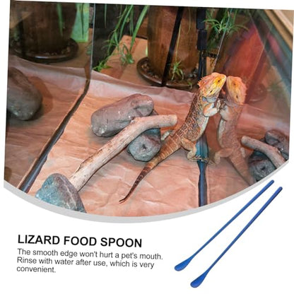 Happyyami 2pcs Reptile Accessories Small Animal Feeding Spoon Strong Handle for Pet Food Easy to Carry - color: Blue