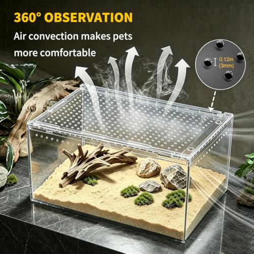 Reptile Growth Small Reptile Terrarium,Tarantula Enclosure with Magnetic Button, 8"x 6" x4" Lizard Enclosure,Reptile Breeding Tank,Spider Starter Cage,Frog Container. - size: 8" * 6" * 4"