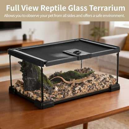Mini Reptile Glass Terrarium 12"x8"x6", Full View Rainforest Vivarium Tank, Stackable Amphibian Enclosure Cage for Turtles, Geckos, Frogs, Hermit Crabs, No Installation Needed - size: 12"L x 8"W x 6"H