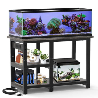 AQQA Aquarium Stand 36×18 Inch, 720LBS Heavy Duty Metal Frame | 3-Tier Storage Shelves Fish Tank Stand, 5-in-1 Outlets, Ideal for Aquariums, Reptiles, Terrariums for 40-50 Gallon Tanks - size: L for 40-50 Gallon (With power outlet)