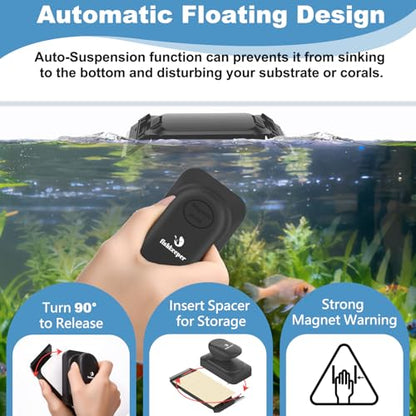 fishkeeper Dual-Blades Magnetic Aquarium Glass Cleaner with 4 Algae Scraper | 2-In-1 Floating Scrubber, Double Side Magnetic Fish Tank Cleaner for 0.6-0.8 Inch Thick Glass & Acrylic Aquarium Tanks (XL) - size: XL for Glass Thickness:0.8"