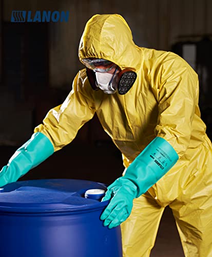LANON 18" Long Nitrile Chemical Resistant Gloves,Unlined,Green,Large | Heavy-Duty Work,Cleaning,Dishwashing,Waterproof,Reusable,Comfortable,Durable,Non-Slip,Latex Free,Acid,Alkali & Oil Protection - size: Large (Pack of 1)