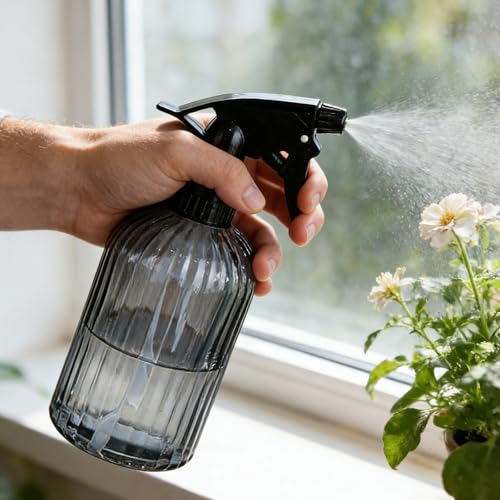 Glass Handheld Spray Bottle, 13.5oz Refillable Plant Mister Bottle 2 Pack, Water Spray Bottle with Adjustable Mist Nozzle for Outdoor Gardening, Indoor Flowers, Cleaning, Hair & Pets Care (Grey) - color: Gray
