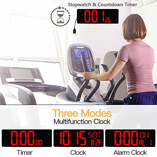 XREXS 17.2 Inch Large Digital Wall Clock with Remote Control | LED Large Display Count Up & Down Timer, Adjustable Brightness Plug-in Alarm Clock with Temperature for Home, Office, Gym - color: Red