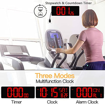 XREXS 17.2 Inch Large Digital Wall Clock with Remote Control | LED Large Display Count Up & Down Timer, Adjustable Brightness Plug-in Alarm Clock with Temperature for Home, Office, Gym - color: Red