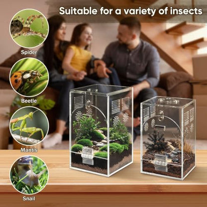 Set of 2 Jumping Spider Enclosure | Acrylic Insect & Bug Terrarium, Praying Mantis Habitat, No Assembly Required, 2-Size Kit - size: 1.5mm