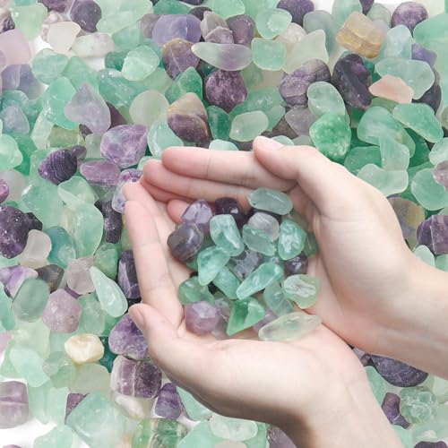 T4U Crystal Rocks for Aquarium, Fluorite Chips Pebbles for Plants 3 lb | Crushed gemstone gravel for fish tank decor, succulent top dressing, terrariums, vase filler, resin art and craft projects - color: #4 - Fluorite, size: 3 LB