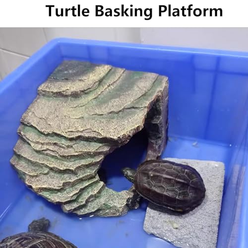 Tfwadmx Tortoise Basking Platform, Crested Gecko Hide, Reptile Cave Hideout with Basking Area, Turtle Tank Accessories for Leopard Geckos,Small Bearded Dragons,Frogs,Newts