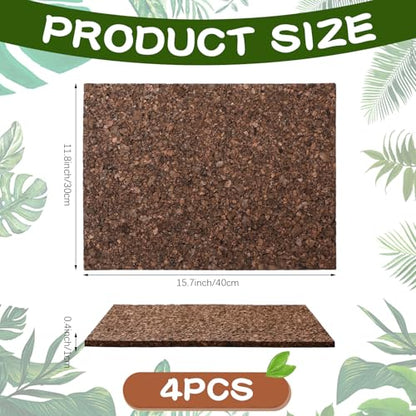 4 Pack Cork Terrarium Background, Natural Bark Climbing Mat | 16x12 Inch Cork Terrarium Background, 9.5mm Thick Natural Bark Panel, Self Healing Climbing Mat for Reptiles, Lizards Spiders