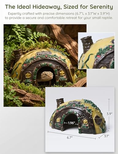 Toad House Resin Reptile Hideout Cave for Frogs Snakes | Yellow and brown half ellipsoid rock, durable habitat decor for garden indoor pet tanks, easy to clean open bottom shell