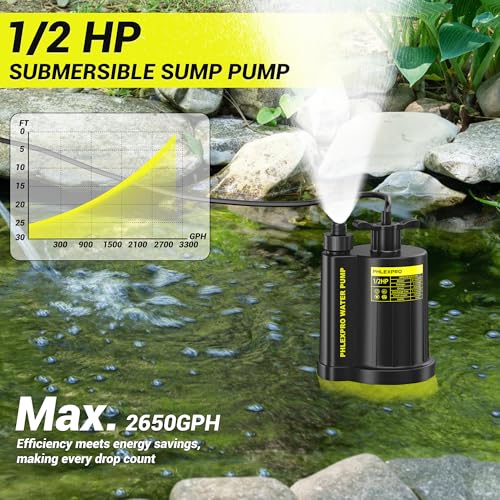 1/2HP Automatic Submersible Sump Pump, 5300 GPH Water Pump | 3/4" Garden Hose Check Valve Adapter, 2650 GPH Water Removal for Swimming Pool Cover Hot Tubs Flooded House Basement - color: Black-yellow
