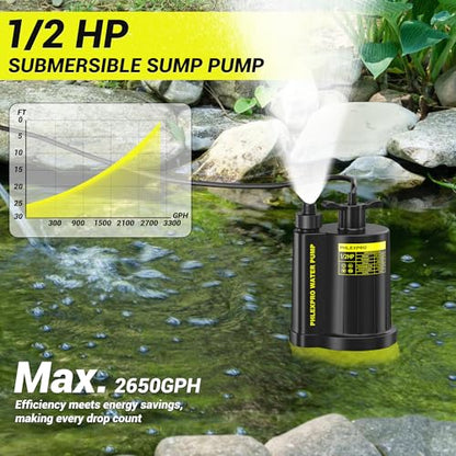 1/2HP Automatic Submersible Sump Pump, 5300 GPH Water Pump | 3/4" Garden Hose Check Valve Adapter, 2650 GPH Water Removal for Swimming Pool Cover Hot Tubs Flooded House Basement - color: Black-yellow