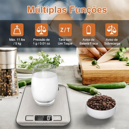 CROWNFUL Food Scale, 11 lb Digital Kitchen Scales with Built-in Coin Battery, Weight Ounces and Grams for Cooking and Baking, 6 Units with Tare Function, LCD Display, 304 Stainless Steel - size: Medium