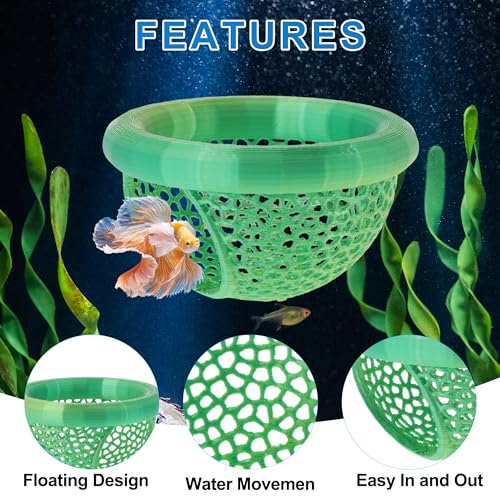 Floating Betta Cave & Hammock, Multi-Functional Hideout for Aquarium Green - color: Green