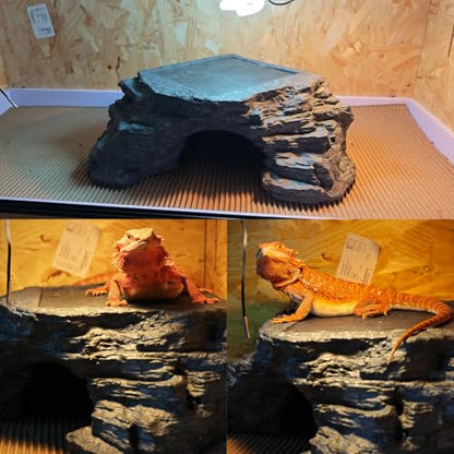X-Large Bearded Dragon Basking Platform, Lizard, Snake or Reptile Hide with Heat Storage Slate Stone, 13x12x5 Inch Oversized Gecko Hide Cave - size: XL / 13x12x5 Inch
