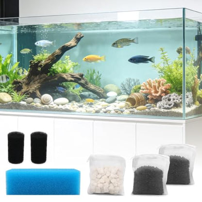 Big Peng AC50 Aquarium Filter Media Maintenance Kit Compatible with Fluval | Compatible with Aquaclear Power Filters,Includes 1 Blue Foam, 2 Activated Carbon, 1 BioMax Pellets, 2 Intake Strainer Sponge