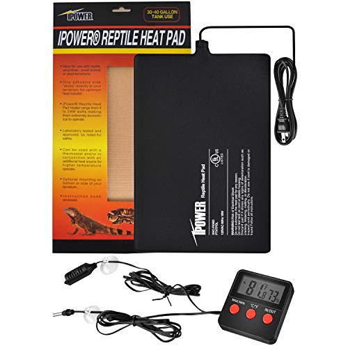 iPower 8"x12" Reptile Under Tank Heating Pad Heat Mat Terrarium Heater Warmer, Digital Thermometer and Hygrometer with Temperature and Humidity Probe for Amphibian Pet and Small Animals - size: 8 X 12 Inch, style: Pad + Thermo & Hygrometer