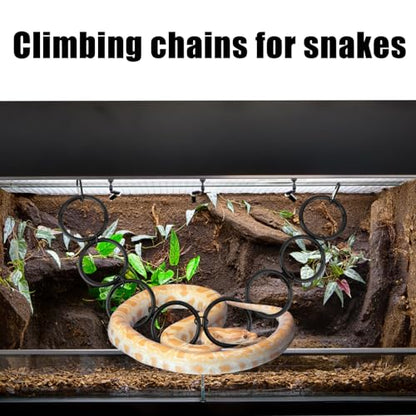Snake Climbing Rings for Ball Python, 8-Rings Corn Snake Climbing Chain Toys Reptile Enrichment Toys Habitat Perch Tank Enclosure Cage Terrarium Accessories Decor for All Kinds of Small Reptiles