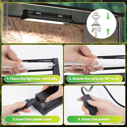 Dual-Mode 8W T5 UVB Light for Reptiles, Switchable 5.0/10.0 UVB Light for Tropical & Desert Reptiles, 12.4inTerrarium Hood Fixture for Bearded Dragon, Gecko, Tortoise, Snake