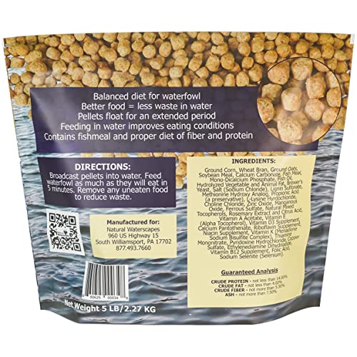 Natural Waterscapes Waterfowl Feed (5 lb) Floating Duck Food | for Wild Ducks, Pet Ducks, Geese, Swans