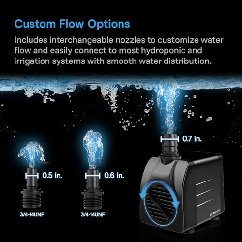 AC Infinity 850 GPH Submersible Water Pump (3218 L/H 36W) | Ultra Quiet Fountain Pump w/ 3 ft High Lift, 5 ft Power Cord, for Fish Tanks, Aquariums, Fountains, Statuaries, Ponds, Pools - size: 850 GPH