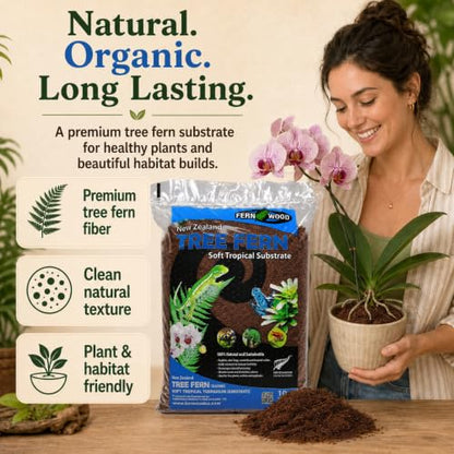 Fernwood Orchid Growing Medium and Reptile Substrate - 10 Liter (9.1 Quart) | Tree Fern for Orchids, Aroids, and Other Epiphytes | Use in Terrariums and Vivariums | Natural, Organic, Long Lasting