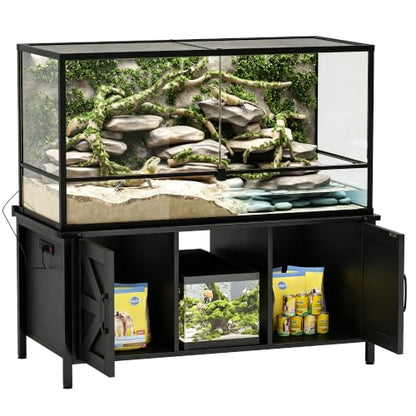 Saifu Reptile Tank Stand, 48"x24", 500 LBS Capacity, Black | For 120-230 Gallon Terrariums, Fits Tall Enclosures or Stacked 4x2x2 PVC Tanks, Power Outlets, Cabinet Storage - color: Black
