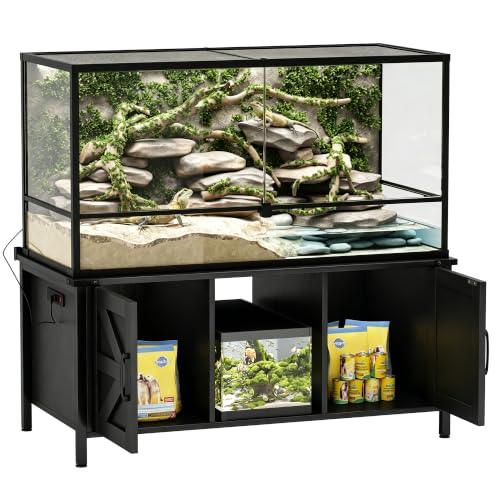Saifu Reptile Tank Stand, 48"x24", 500 LBS Capacity, Black | For 120-230 Gallon Terrariums, Fits Tall Enclosures or Stacked 4x2x2 PVC Tanks, Power Outlets, Cabinet Storage - color: Black