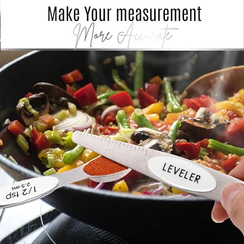 Magnetic Measuring Spoons Set of 9 Stainless Steel Dual-Sided Stackable Measuring Spoon Nesting Teaspoons Measuring Dry and Liquid Ingredients, Fits in Spice Jars Set of 9 (White) - color: White