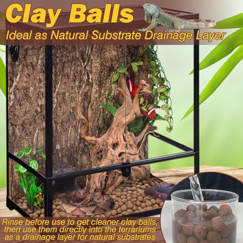 Reptile Substrate Clay Balls for Terrarium, 4 LBS | Organic Expanded Clay Pebbles, Moisturizing & Drainage False Bottom Substrate for Reptiles & Amphibians, Bioactive Substrate - color: 4LBS