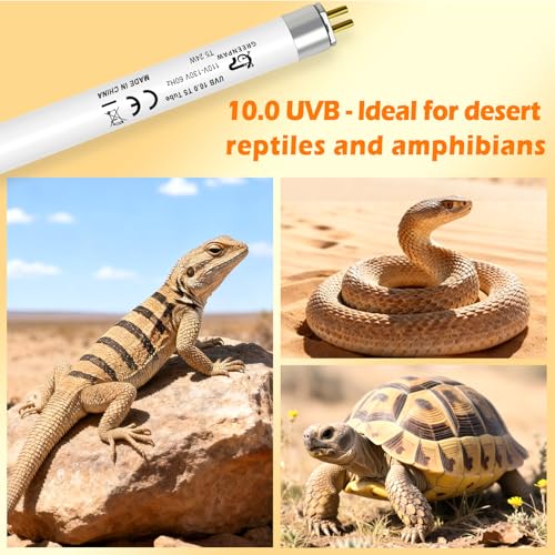 T5 10.0 UVB Light Bulb for Reptiles, 24W HO UVB Reptile Lamp Bulb, 2 Pack 22 Inch UVA UVB Fluorescent Lamp Tube for Bearded Dragon Leopard Gecko Tortoise Lizards - size: 24W-22INCH