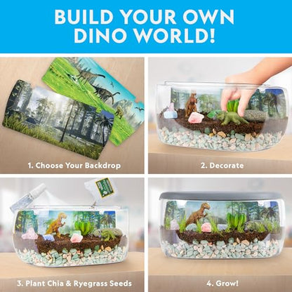 National Geographic Light-Up Dinosaur Terrarium Kit for Kids Ages 6+ | Real Plants and Gemstones, Night Light, Dino Habitat, DIY Science Activity, Dinosaur Toys, Birthday Gift - style: Large Dino Habitat