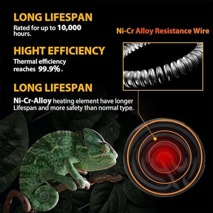 BNOSDM Reptile 100W Ceramic Heat Emitter,2 Pack Reptile Heat Lamp Bulbs,Ceramic Heat Lamp,Brooder Coop Heater for Amphibian Turtle Lizard Chicken - color: Pack of 2/Black, size: 100 Watts