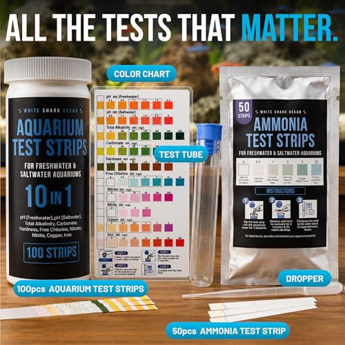 Aquarium Test Strips 11 in 1 | 150 Strips (100 x 10-in-1 + 50 Ammonia) | Tests pH, Ammonia, Nitrate, Nitrite & More | Freshwater & Saltwater Fish Tank Water Test Kit | 60-Second Results - style: 11-In-1 Test Kit
