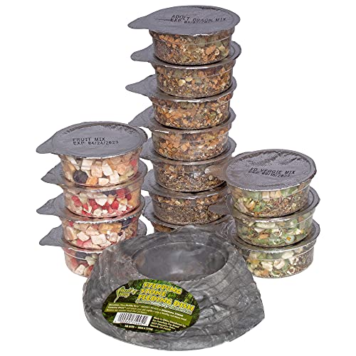 Healthy Herp Adult Bearded Dragon Food Instant Meal Reptiles-14 Cups&1 Dish | Bearded Dragon Tank Accessories - Made in USA - for Box Turtles, Lizards, Tortoises - Variety Pack