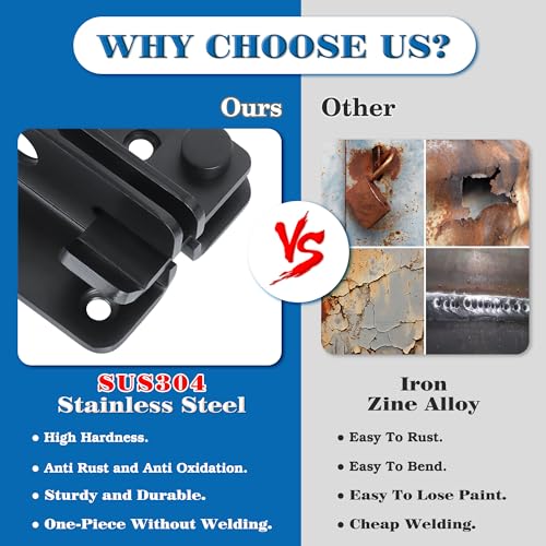 Alise Flip Latch,Gate Latches Slide Bolt Latch Safety Door Lock Catch for Barn Cabinet Pet Cage Wood Fence Bathroom Garage Window,SUS304 Stainless Steel Gate Hardware Locks,Matte Black,MS5009-B | SUS 304 Stainless Steel Door Latch Lock for Wooden Fence Sh