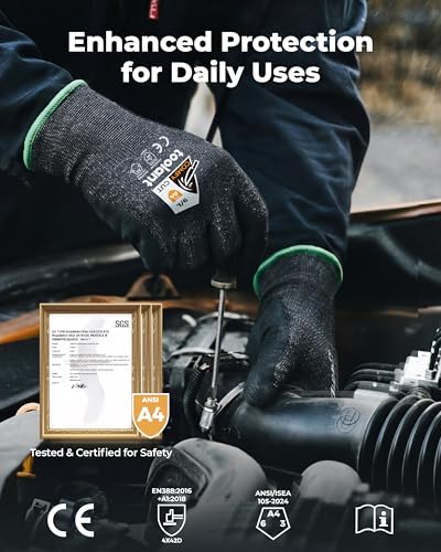 toolant ComfyCut A4 Cut Resistant Work Gloves, 1 Pair, Dark Gray, Large | ANSI & EN388 Certified Protection, Ultra Comfort, Fiberglass-Free, Touchscreen, Grip, for Mechanics, Woodcarving, Assembly - size: Large