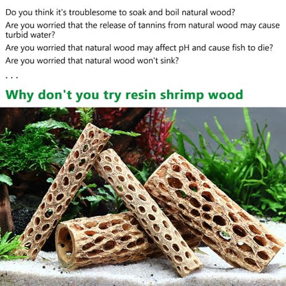 6“ Resin Cholla Wood Aquarium Décor Wood- Realistic Shrimp Hideout & Climbing Toy (6" L×1”Dia, 1pc)