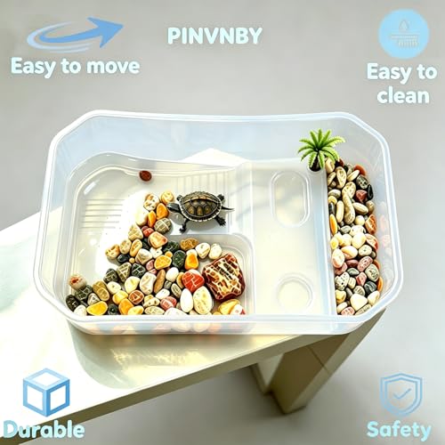 PINVNBY Plastic Turtle Tank with Basking Platform,2 PCS Aquatic Turtle Tank with Artificial Tree,Turtle Breeding Box & Hermit Crab Habitat Terrariums Easy to Clean,Durable,Safe(White) - color: White, size: 【2 PCS】