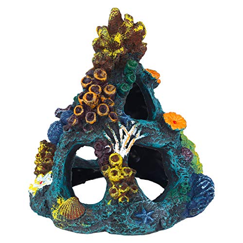 Uniclife Aquarium Decorations Resin Coral Rock Mountain Cave Fish Tank Decor Ornaments Fish House for Betta Rest Hide Play Breed - style: Green Coral Tower