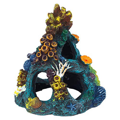 Uniclife Aquarium Decorations Resin Coral Rock Mountain Cave Fish Tank Decor Ornaments Fish House for Betta Rest Hide Play Breed - style: Green Coral Tower