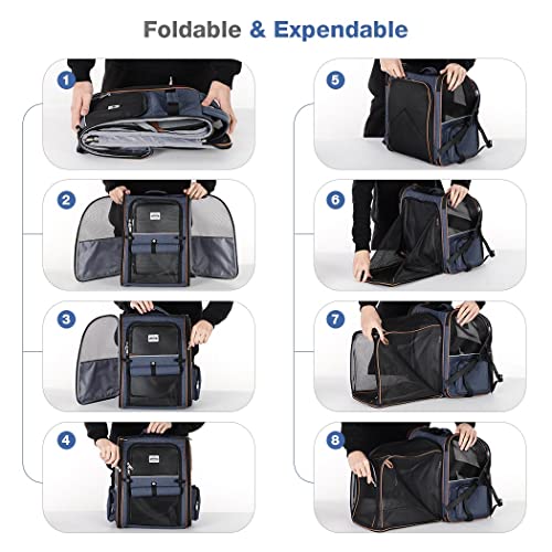 Large Cat Backpack Carrier Expandable Pet Carrier Backpack for Small Dogs Medium Cats Fit Up to 18 Lbs, Dog Backpack Carrier, Foldable Puppy Backpack Carrier for Travel, Hiking,Blue - color: Blue