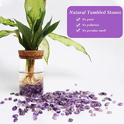 QICQDRAM Polished Gem Stones Rocks Amethyst Crystals Bulk Natural 1LB | Small Tumbled Stones Crystal Chips Bulk for Healing Crystals Fish Tank Gravel Vase Filler (405g/14.28oz) - color: Amethyst