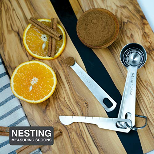 BALCI Stainless Steel Measuring Spoons - Set of 9 + Leveler | Heavy duty 18/8 stainless steel measuring spoon set with US & metric measurements for dry and liquid ingredients. - size: 9 Spoons and Leveler