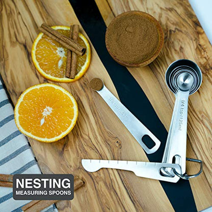 BALCI Stainless Steel Measuring Spoons - Set of 9 + Leveler | Heavy duty 18/8 stainless steel measuring spoon set with US & metric measurements for dry and liquid ingredients. - size: 9 Spoons and Leveler