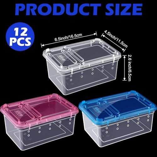 Novabright 12 Pcs Plastic Reptile Terrariums with Vented Holes, Snake Breeding Box Hatching Container for Spider Turtle Tarantula Scorpion Lizard Gecko (6.5 x 4.53 x 2.56 Inch)