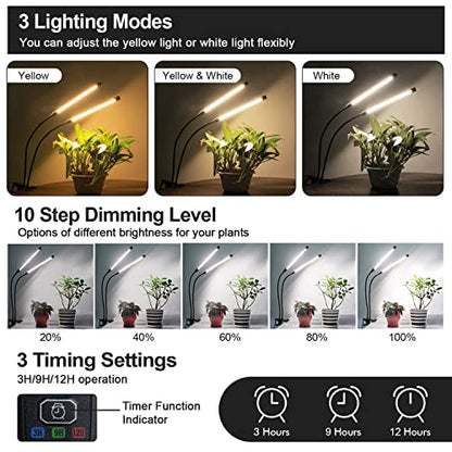 bseah Plant Grow Light for Indoor Plants, Full Spectrum Indoor Grow Light, 10-Level Dimmable and Auto ON & Off Timer (2 Head 2 Pack) - style: 2 Tubes 2 Pack