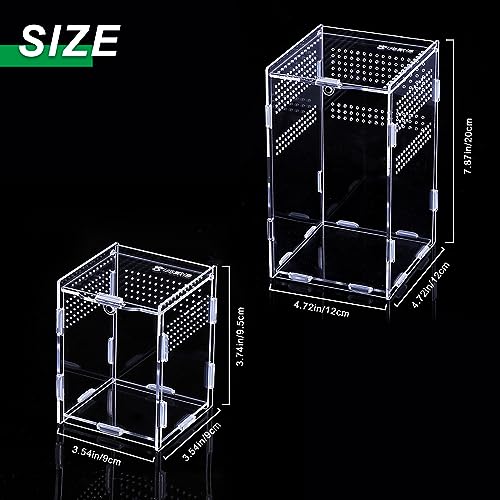 BigKing 2 Packs Reptile Feeding Box, Acrylic Reptile Terrarium Enclosure, Insect Breeding Case, Reptiles Habitat Terrarium for Small Tree Dwelling Reptiles & Amphibians Like Gecko and Frog