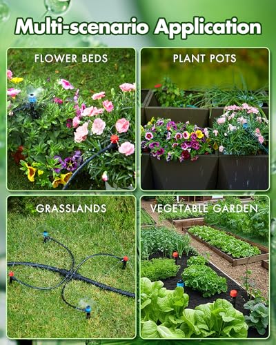 95.5FT Drip Irrigation System Kits - Automatic Garden Watering Sprinkler with 1/2 & 1/4 inch Tubing Hose Patio Misting Plant Irrigation Water Equipment Quick Connector for Greenhouse Flower Beds Lawn - size: 95.5FT:16.5FT Main tube+ 79FT 1/4 tube